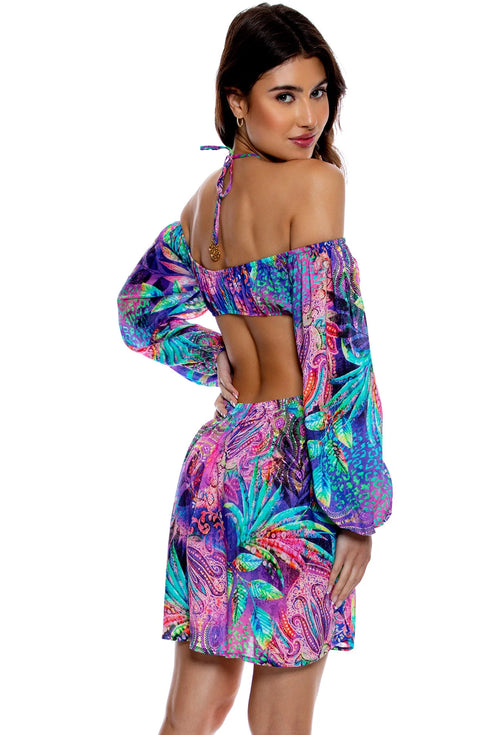 Luli Fama Jungle Fever Long Sleeve Cut Out Short Dress
